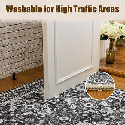 WITSHOCK Living Room Area Rugs 10x13: Soft Non-Slip Backing Washable Rugs Vintage Large Carpet for Bedroom Office Dining Room Kitchen Stain Resistant Home Decor Rug