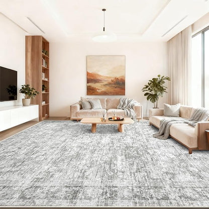 10x14 Area Rugs for Living Room: Washable Large Vintage Floral Rug Low Pile Non-Slip Boho Carpet for Bedroom Dining Home Office (Grey, 10'x14')