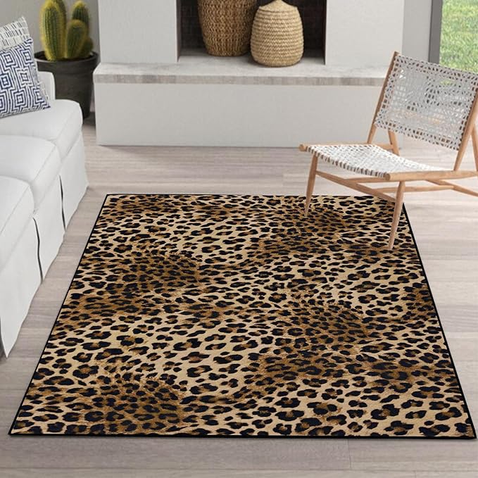 Leopard Rug 4x6 Cheetah Print Washable Non-Slip Rug Ultra Soft Low-Pile Indoor Carpet for Living Dining Playroom
