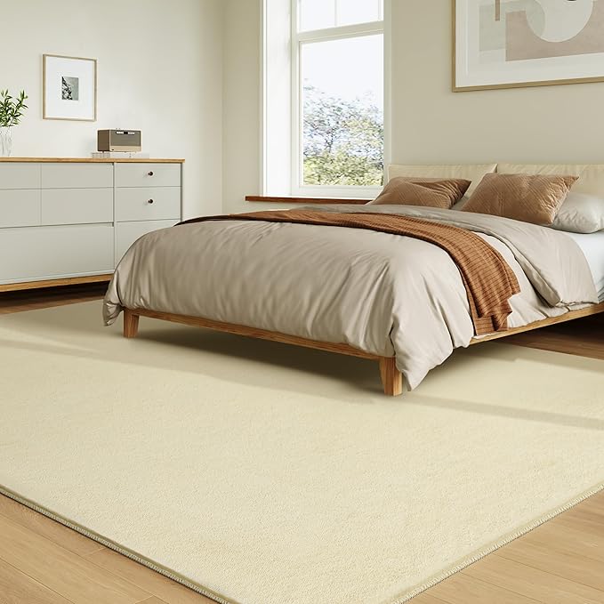 Solid Washable Area Rug - 6x9 Medium Pile Faux Cashmere Carpet for Living Room Bedroom, Light Yellow