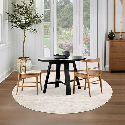 RUGSREAL Washable Round Rug 4x4 ft for Living Room Modern Round Rug Small Bedside Carpet with Rubber Backing Stain Resistant Small Entry Mat Neutral Circle Rug for Bedroom Nursery Home Decor, Beige