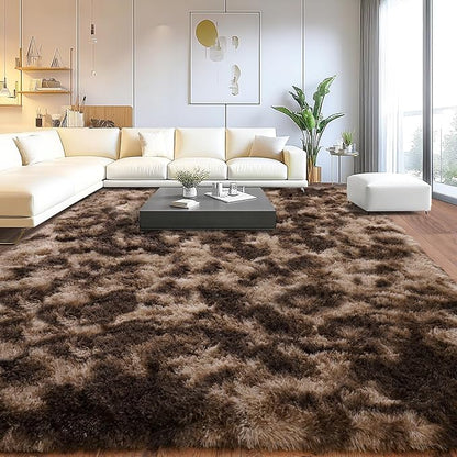 Upgrade Non-Slip Plush Rugs for Living Room, Soft Shaggy Carpets for Living Room, Fuzzy Rugs for Kids' Room, Perfect Decor for Modern Home Tie Dye Coffee 6x9Feet