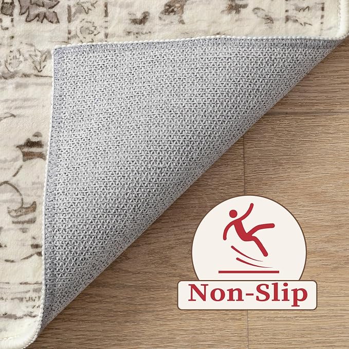 SERISSA Area Rug 3x5 Boho Rugs for Bedroom, Washable Kitchen Rugs Non-Slip, Ultra Soft Print Distressed Entry Rug Low-Pile Throw Rug Earth Tone Carpet for Bedroom Nursery Living Room Decor