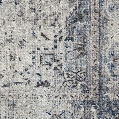 RUGGABLE Washable Vintage Area Rug – Sarrah Blue Quartz 6x9, Stain-Resistant, Non-Slip – Medium Machine Washable Rugs for Living Room, Bedroom, Hallway, Entryway & Office–with Standard Pad