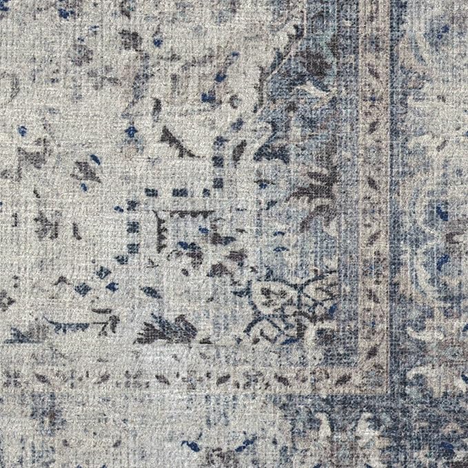 RUGGABLE Washable Vintage Area Rug – Sarrah Blue Quartz 2x3, Stain-Resistant, Non-Slip – Small Machine Washable Rugs for Living Room, Bedroom, Hallway, Entryway & Bathroom–with Standard Pad