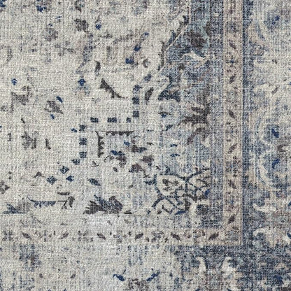 RUGGABLE Washable Vintage Runner Rug – Sarrah Blue Quartz 2.5x7, Stain-Resistant, Non-Slip Hallway Runner – Machine Washable Rug for Hallway, Entryway, Living Room & Kitchen–with Standard Pad