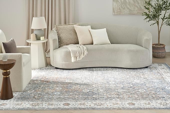 Nourison Home Astra Machine Washable Ivory Multicolor 6'7" x 9' Area Rug - Easy Clean, Non Shedding, Bed Room, Living Room, Dining Room, Kitchen (7' x 9')