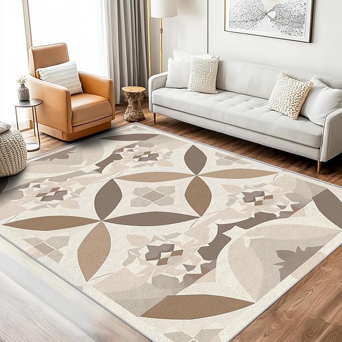 Geometric Rug, Washable 6x9 Rug for Living Room, Modern Abstract Patterned Indoor Carpet, Geometric Decor for Home, Bedroom, Soft Non Slip Thin Design FER91