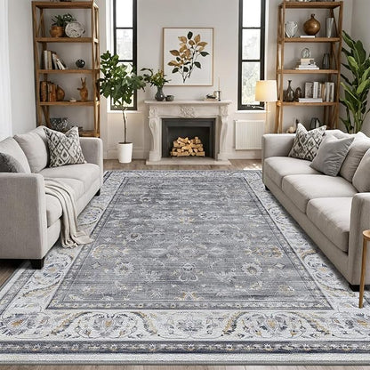 LUMI Washable Area Rug for Living Room, 4x6 Ultra Soft Traditional Vintage Rugs Non Slip with Rubber Backing, Low Profile, High Traffic, Stain Resistant Carpets, Ideal for Bedroom, Dining Room