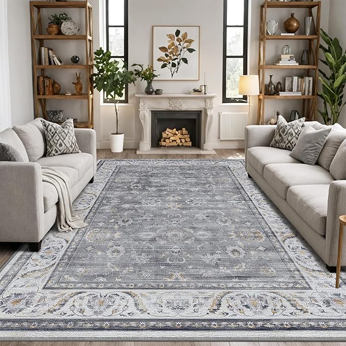 LUMI Washable Area Rug for Living Room, 5x8 Ultra Soft Traditional Vintage Rugs Non Slip with Rubber Backing, Low Profile, High Traffic, Stain Resistant Carpets, Ideal for Bedroom, Dining Room
