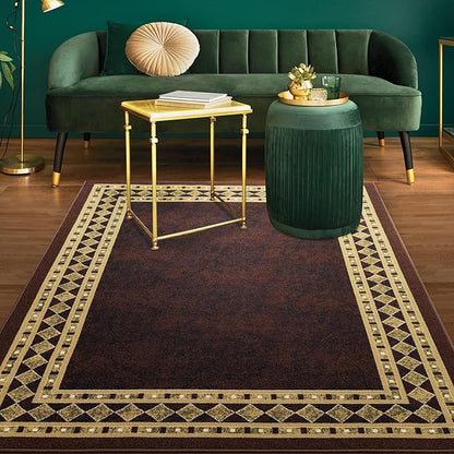 Antep Rugs Alfombras Modern Bordered 3x5 Non-Skid (Non-Slip) Low Profile Pile Rubber Backing Indoor Area Rugs (Brown Beige, 3' x 5')