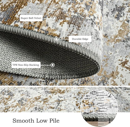 Toneed Abstract Area Rug Modern Washable Rug Soft Non Slip Rug Low Pile for Bedroom Living Room Dining Room Brown/Grey 5x7 Feet