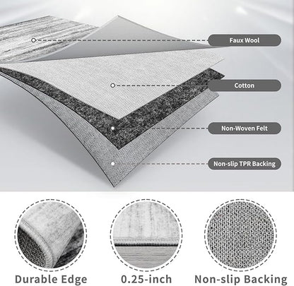 3x6 Washable Runner Rug for Family: Easy-to-Clean Runners for Hallway Entryway Kitchen Bedroom - Stain and Water Resistant Rugs with Non-Slip Backing - Soft Low-Pile Carpet Grey