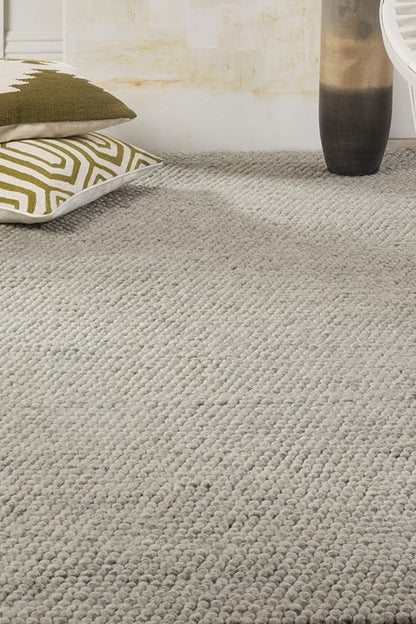 SAFAVIEH Natura Collection Area Rug - 8' Square, Silver, Handmade Wool Blend, Textured Design, Ideal for Living Room, Bedroom, Dining Space (NAT620C)