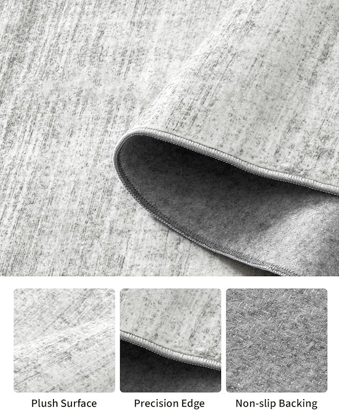Art&Tuft Washable Rugs 9x12, Low Pile Area Rugs 9x12 Living Room - Non Slip and Stain Resistant Soft Thin Rug for Bedroom, Dining Room, Kitchen, Office, Grey