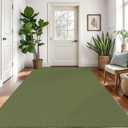 Braided Area Rug 5x7 Ft Washable Rugs for Living Room Non Slip Bedroom Rugs Boho Dining Room Rug Cotton Living Room Woven Floor Carpet for Nursery Playroom, Green