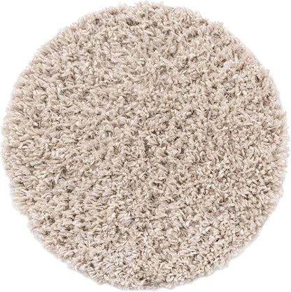 Unique Loom Davos Shag Collection Area Rug - Solid (2' Round, Linen)