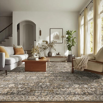 8x10 Washable Area Rugs Ultral Soft Non-Slip Stain Resistant Vintage Boho Large Carpet for High-Traffic Living Room & Dining Room
