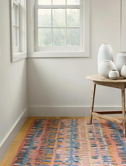 Dash & Albert Paint Chip Stone Hand Micro Hooked Wool Rug, 8.5 X 11.5 Feet, Multicolored/Pink Geometric Pattern