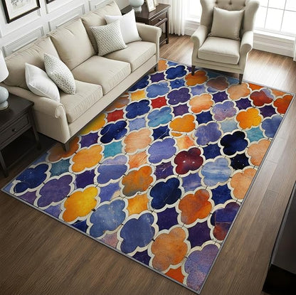 Moroccan Rugs for Living Room -Moroccan Trellis Rug, 5x6 ft, Colorful Geometric Area Rug, Oriental Tile Washable Non-Slip Stain Resistant Carpet, Traditional Patchwork Home Decor & Gifts