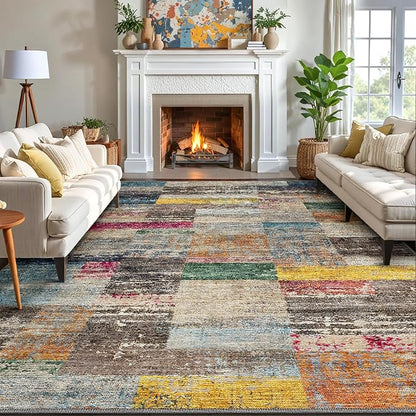 LUMI 5x8 Washable Area Rug for Living Room, Ultra Soft Geometric Rugs Non Slip with Rubber Backing, Low Profile, High Traffic, Stain Resistant Carpets, Ideal for Bedroom, Dining Room, Indoor