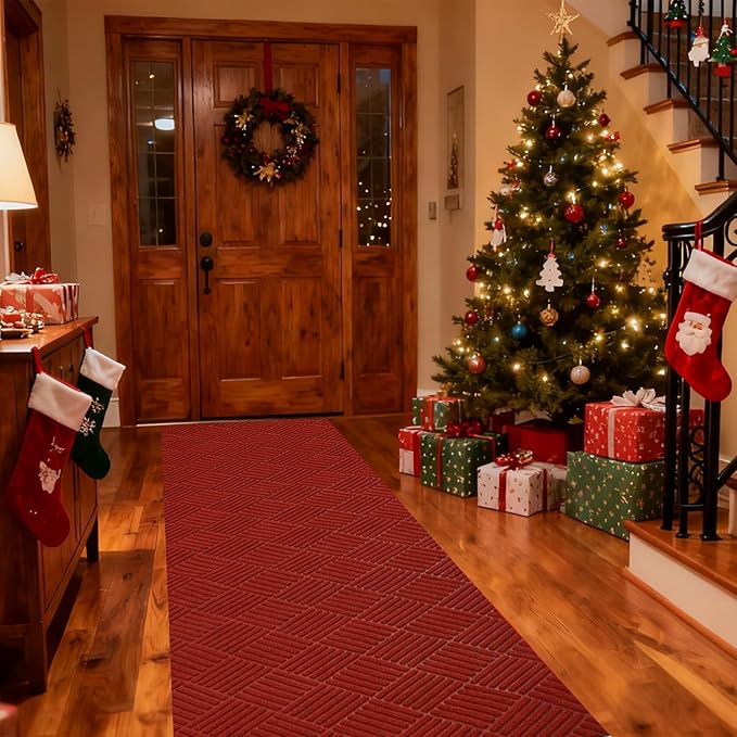 jxgzyy Commercial Christmas Red Carpet Runner, 3'11" x 9'10" Heavy Duty Hallway Runner Rug, Non Slip Area Rugs for Entryway, Outdoor Indoor Kitchen Mat for Living Room Garage Wedding Party Decor