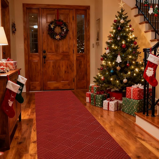 jxgzyy Commercial Christmas Red Carpet Runner, 3'11" x 9'10" Heavy Duty Hallway Runner Rug, Non Slip Area Rugs for Entryway, Outdoor Indoor Kitchen Mat for Living Room Garage Wedding Party Decor