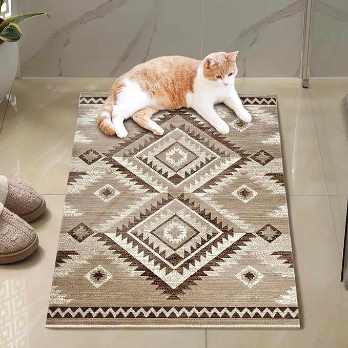 YHSF South West Native American Rug Ritz – Native Tribal American Indian Inspired Rug - Living Room, Bedroom, Hallway, Entryway & High-Traffic Area Rugs - Washable - Soft - Mocha, 2 Feet x 3 Feet