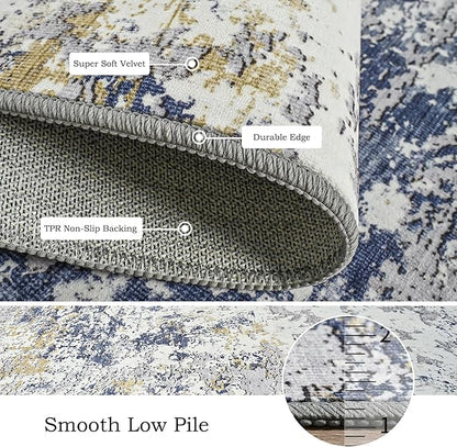 Toneed Abstract Area Rug Modern Washable Rug Soft Non Slip Rug Low Pile for Bedroom Living Room Dining Room Blue 8x10 Feet