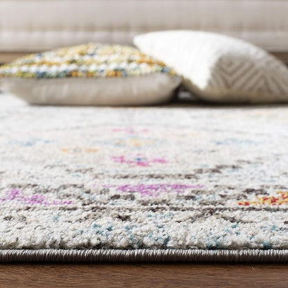 SAFAVIEH Madison Collection Area Rug - 5' Square, Grey & Yellow, Boho Diamond Distressed Design, Non-Shedding & Easy Care, Ideal for High Traffic Areas in Living Room, Bedroom (MAD418F)