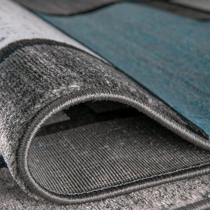 Rugshop Contemporary Modern Boxes for Home Office,Living Room,Bedroom,Kitchen Non Shedding Area Rug 6' 6" X 9' Blue/Gray