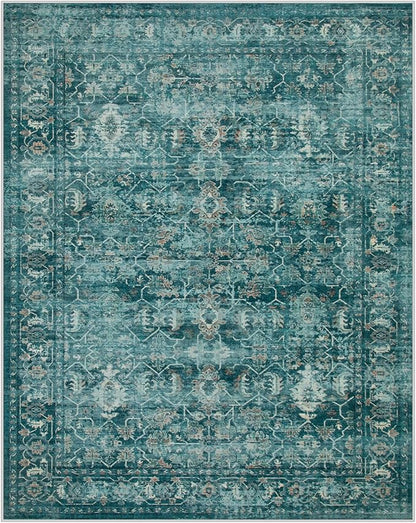 Lahome Vintage 8x10 Washable Blue Rugs for Living Room Bedroom, Boho Dining Room Rugs for Under Table, Soft Non Slip Indoor Throw Carpet for Home Office Playroom (8x10ft,Blue)