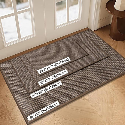 LEKEEPGO Door Mat 24"x47", Non Slip Door Mat Indoor Entrance, Rubber Backing Front Indoor Doormat Washable Absorbent Low-Profile Entryway Entry Resist Dirt Inside Door Mats, Brown