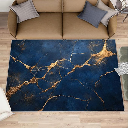 3x4 Abstract Marble Rugs for Entryway - Dark-Blue-Marble Kids Bedroom Rug, Luxury Stone Pattern Mudroom Rug Soft for Coffee Shop Living Room Under Table Game Room