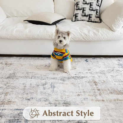 FMFUNCTEX 5x7 Washable Area Rug Brown Blue Abstract Modern Neutral Non Slip Low Pile Indoor Carpet Soft Throw Rug for Entryway Entrance Living Room Bedroom Dining Office Nursery Entry Kitchen Laundry