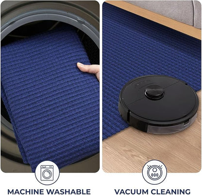 KOZYFLY Runners for Hallways 2x7 ft Washable Kitchen Runner Non Slip Rubber Backed Hall Runners Cotton Entryway Runner Rugs Floor Carpet for Indoor Backdoor Bedroom Kitchen, Royal Blue/Navy