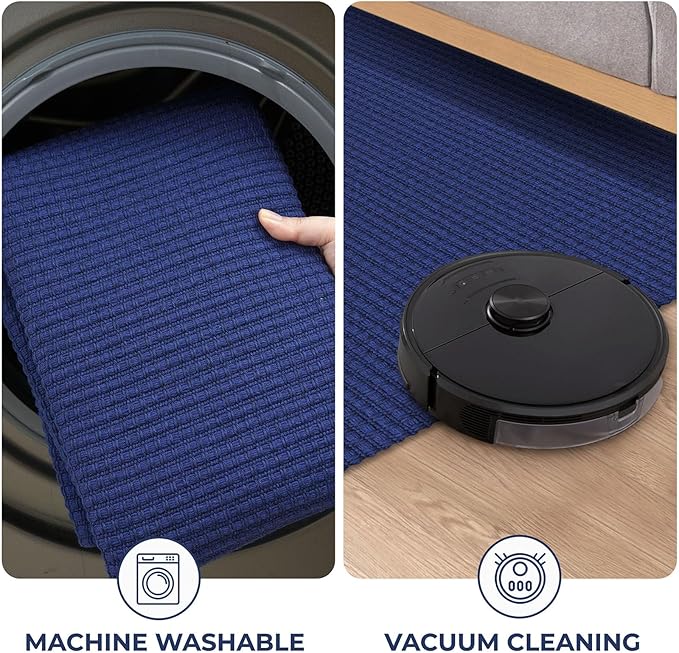 KOZYFLY Washable Area Rug 4x6 ft Non Slip Rubber Backed Living Room Rugs Braided Woven Cotton Kitchen Rugs Indoor Entryway Rug Floor Carpet for Dining Living Room Bedroom, Royal Blue/Navy