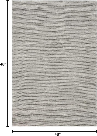 nuLOOM 4 Square Penelope Wool Braided Handmade Area Rug, Light Grey, Solid Rustic Farmhouse Style, For Bedroom, Living Room, Hallway, Entryway