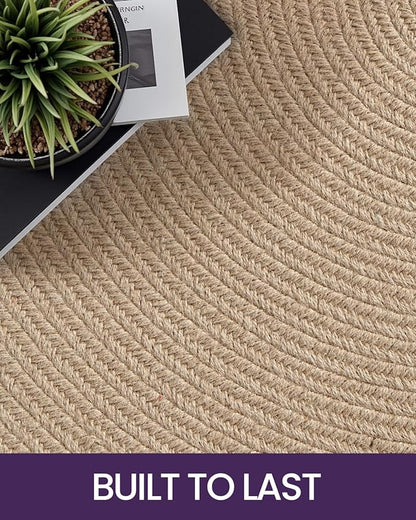 DEXI Round Jute Rug Natural Fiber 6x6, Braided Woven Area Rugs No Shed, Large Soft Neutral Rustic Carpet Mat for Indoor Outdoor Patio Dining Living Room Bedroom Farmhouse, 6ft, Beige