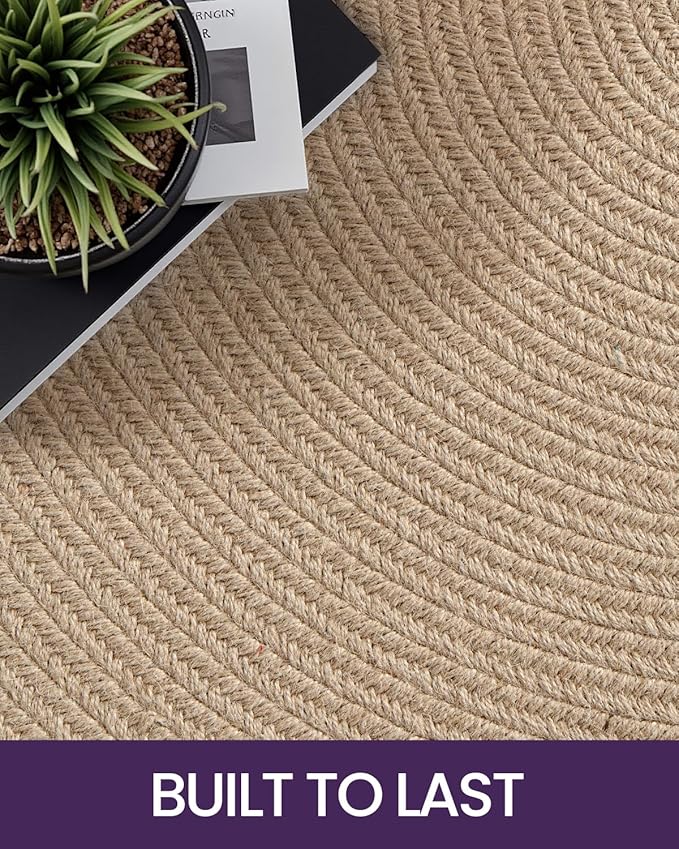 DEXI Round Jute Rug Natural Fiber 4x4, Braided Woven Area Rugs No Shed, Soft Neutral Rustic Carpet Mat for Indoor Outdoor Patio Dining Living Room Bedroom Farmhouse, 4ft, Beige