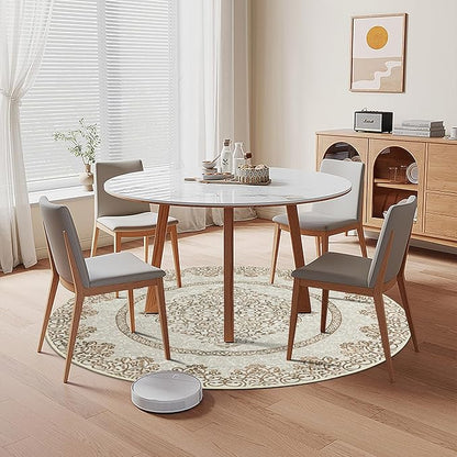 Easy-Going Round Rug 5ft Area Rug Washable Boho Neutral Circle Rugs for Living Room Non-Slip Bedroom Rug Low Pile Lightweight Floral Brown Print Vintage Throw Rug for Dining Room Kitchen Home Office
