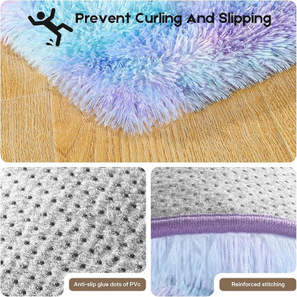 Area Rugs 9x12 Living Room, Fluffy Large Rugs for Bedroom, Soft Shag Fuzzy Non-Slip Carpet for Kids Boys and Girls Nursery Room Dorm Indoor Home Decor (Rainbow, 9ft x 12ft)