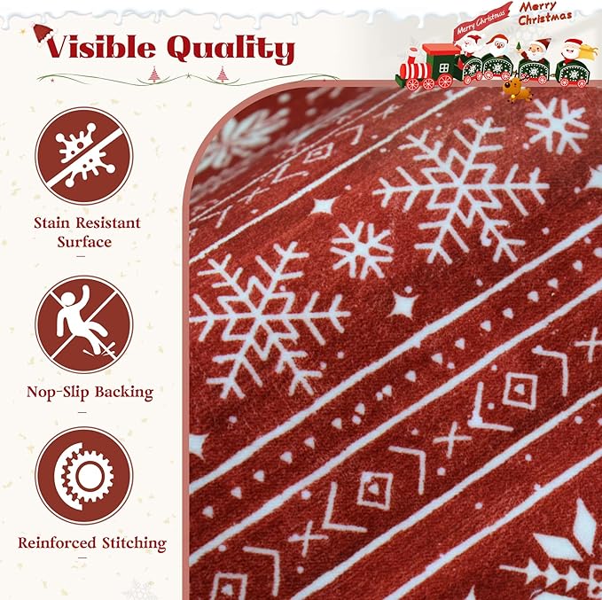 Christmas Rug 8x10 Washable Rugs, Boho Christmas Tree Snowflake Rug Non-Slip Soft Low Pile Non Shedding Indoor Holiday Decor Carpet for Living Room Bedroom Dining Room Home Office (Xmas Red, 8'x10')
