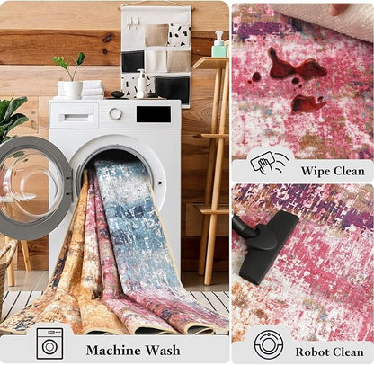 Washable Abstract Rug, 5x7 Modern Area Rugs with Non-Slip Rubber Backed for Living Room, Thin but Soft Contemporary Carpet Kitchen Bedroom Dining Room Decor, Galaxy