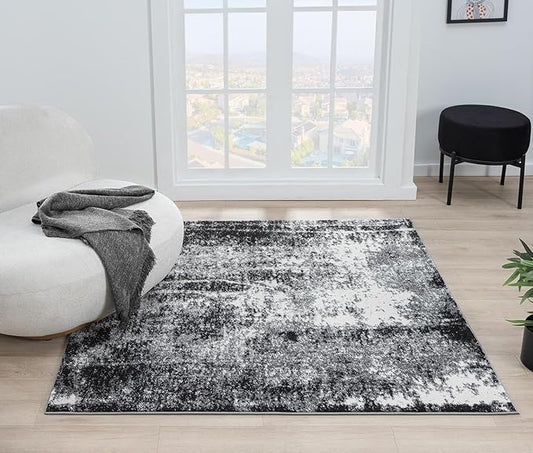 Keen Home Design Area Rugs - 5ft Round Non-Shedding, Abstract Rugs for Kitchen, Living Room, Bedroom, Dining Room, Entryway - Size: 5'3" Square, Abstract Black