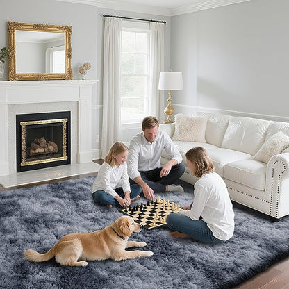 Fluffy Rug Shaggy Area Rug, Mottling Dark Grey 4x6 Area Rugs for Bedroom, Small Bedside Rug, Soft Fluffy Shaggy Entryway Throw Rugs for Living Room Bedroom Kids Room Home Decor