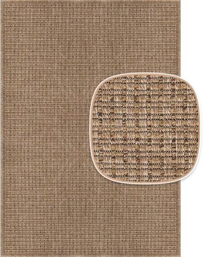 Beverly Rug Easy Jute Natural Rug 6x9 Solid Washable Durable Outdoor Indoor Area Rugs for Living Dining Room Patio Office Stain Resistant Non Shedding Casual Indoor Outside Carpet (6 x 9 Natural)