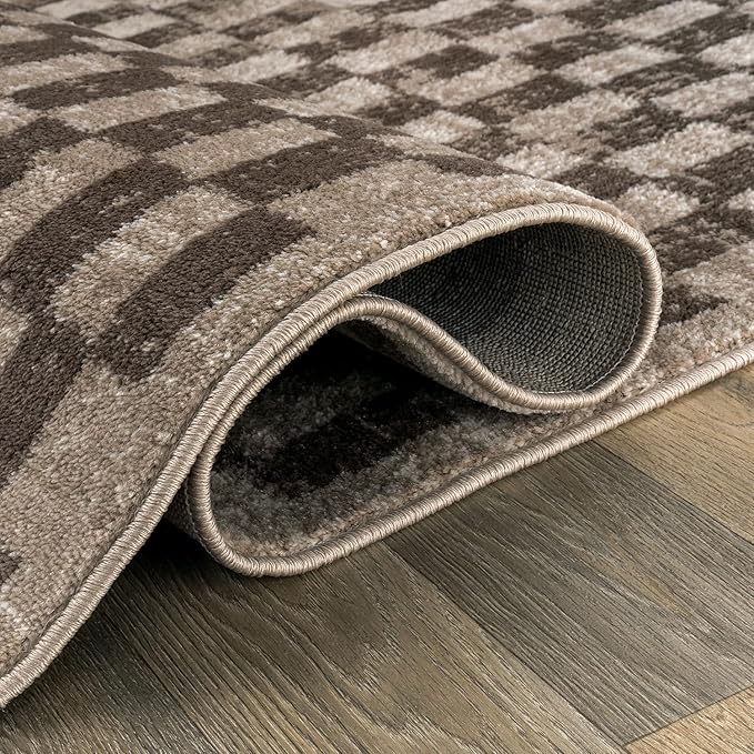 Rugshop Beige Checkered Area Rug – Textured Grid Pattern Carpet for Living Room, Bedroom, or Office – Neutral Contemporary Soft Floor Décor 5' x 7' Beige