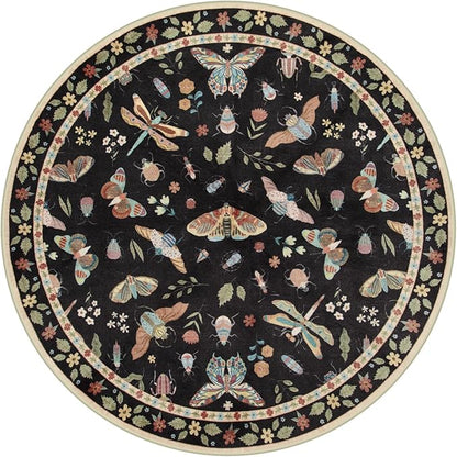 Lahome Insect Washable Round Area Rug, Soft Round Rugs 6ft Ultra-Thin Non-Slip, Boho Large Circle Carpet for Bedroom Living Room Kitchen Nursery, Black