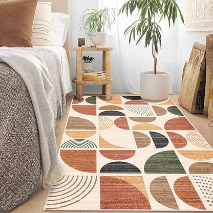 MUJOO 3x5 Rug Washable,Boho Area Rugs for Bedroom Entryway Living Room Bedside,Small Throw Floor Carpet Non Slip Soft Indoor Modern Abstract Bohemian Terracotta